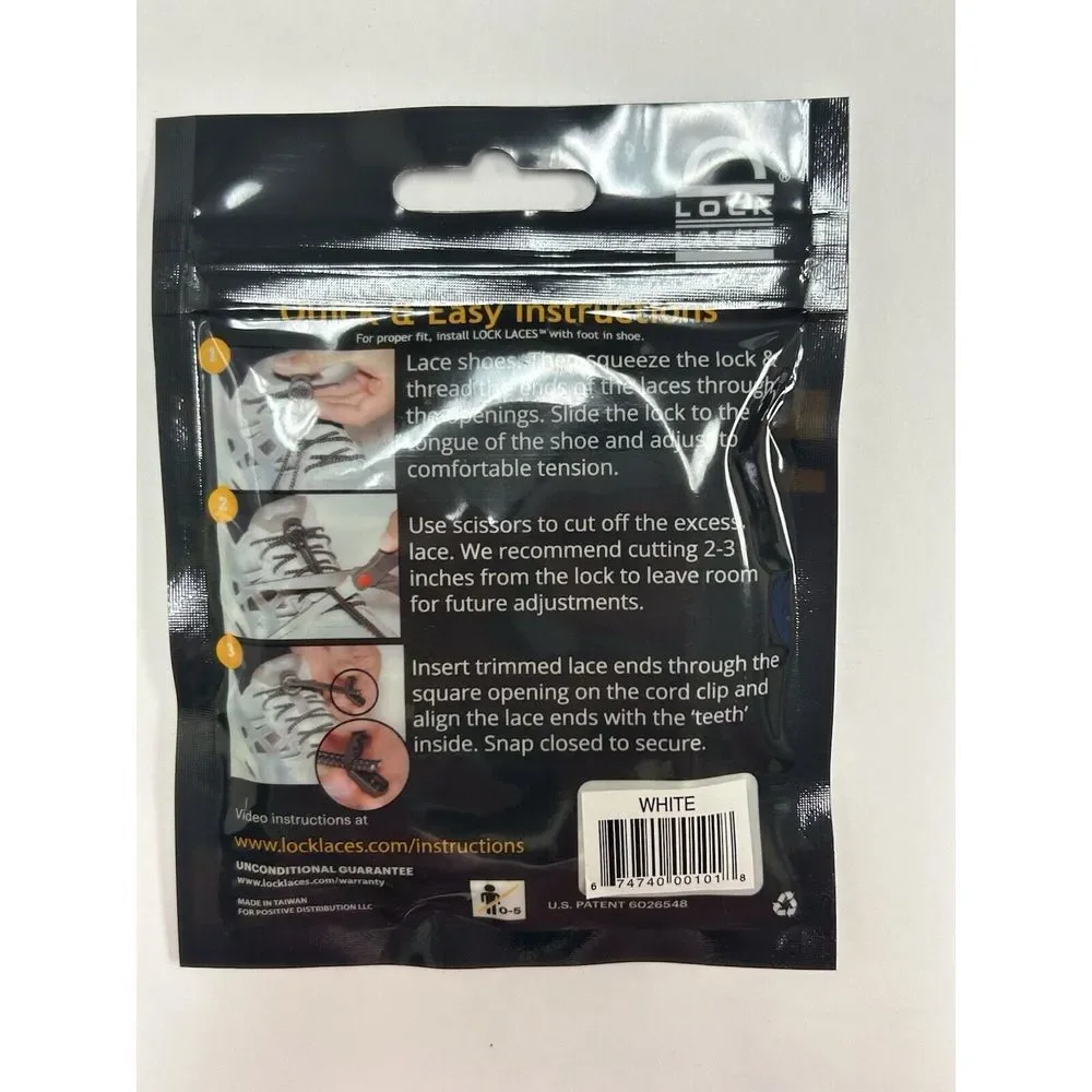 Lock Laces Elastic No Tie Shoelaces‎ One Size Fits All, White